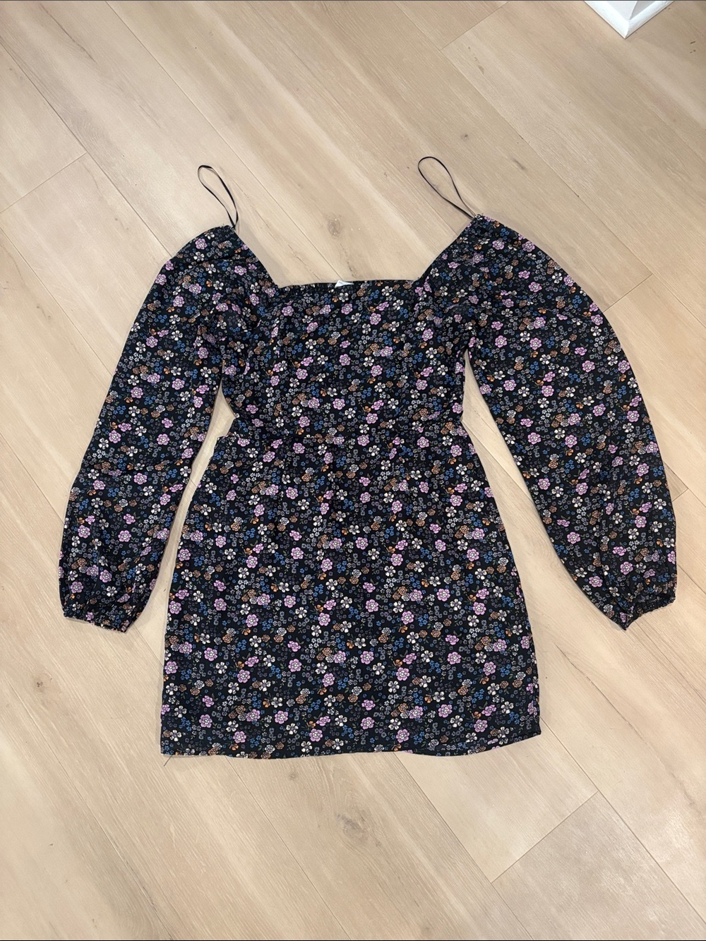 All in Favor Black Floral Smocked Top with Multi-Color Blooms